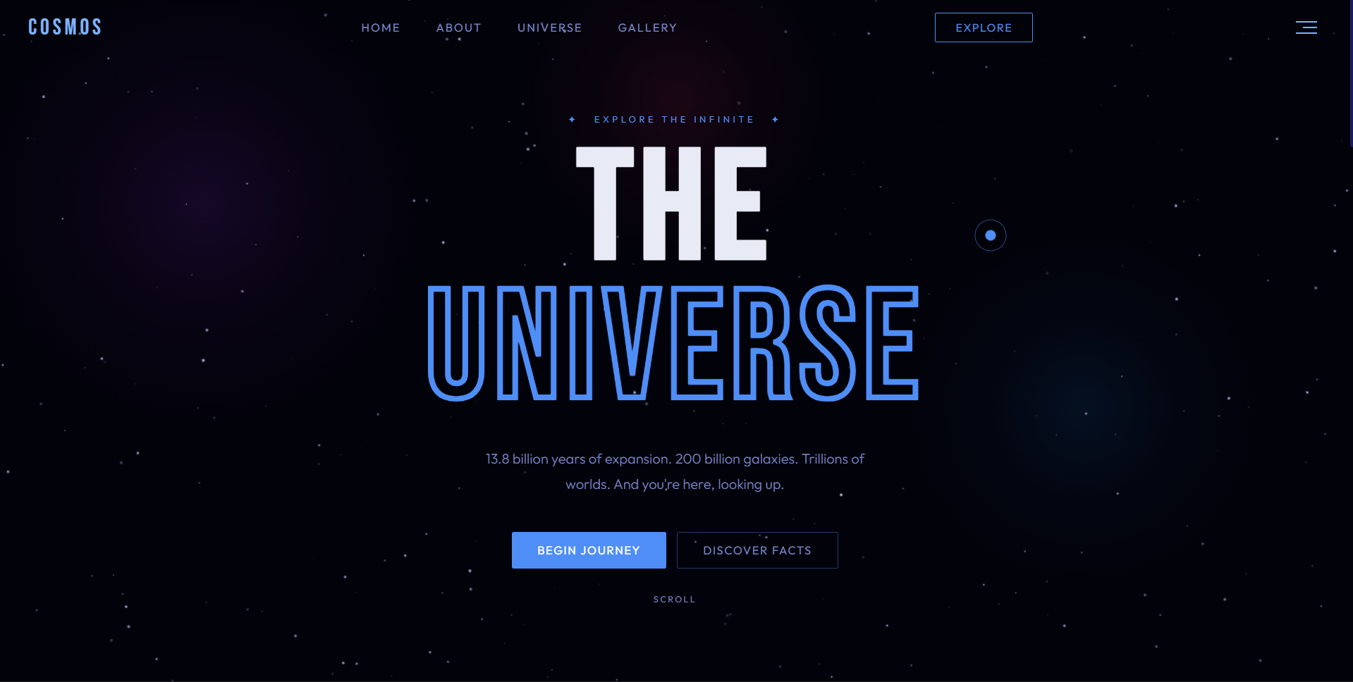 COSMOS — Интерактивный сайт-визитка об исследовании космоса