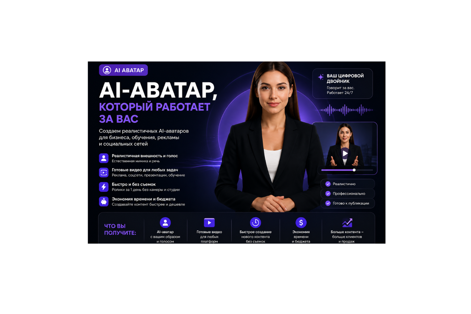 Создам реалистичного AI-аватара для видео и рекламы