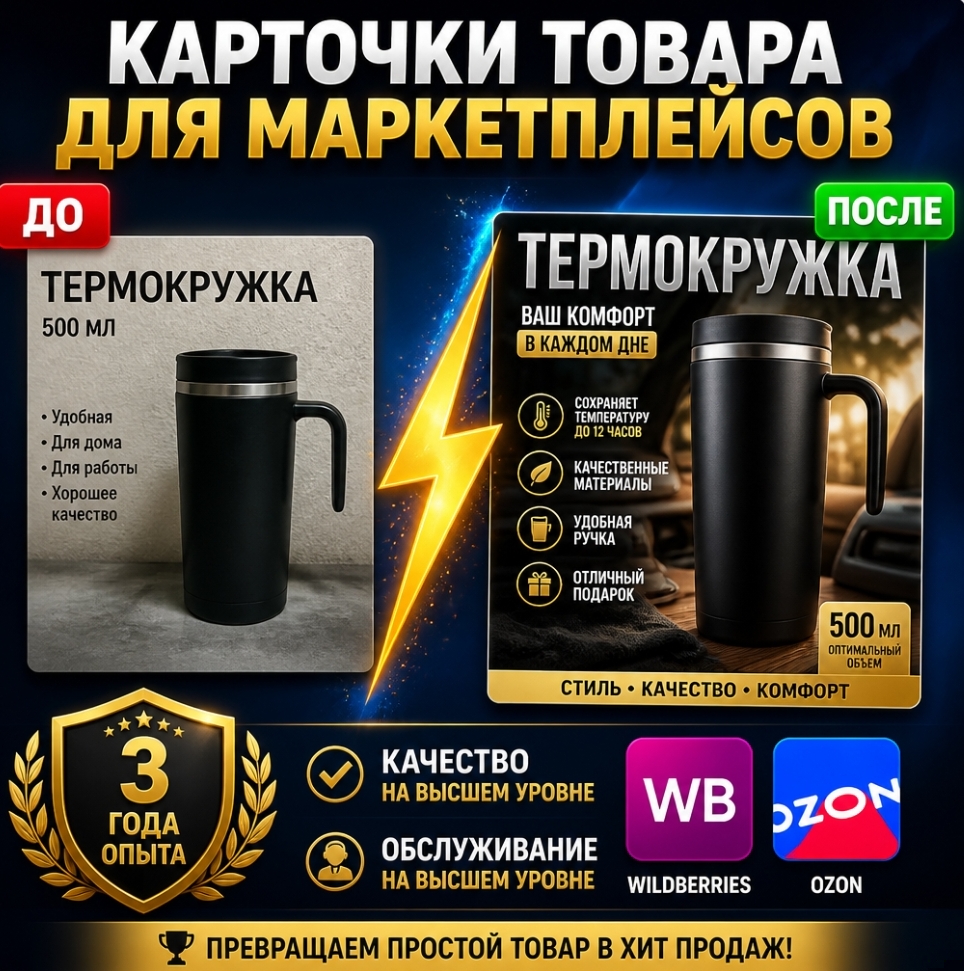 Создам дизайн карточек товаров для маркетплейсов Wildberries, Ozon и других