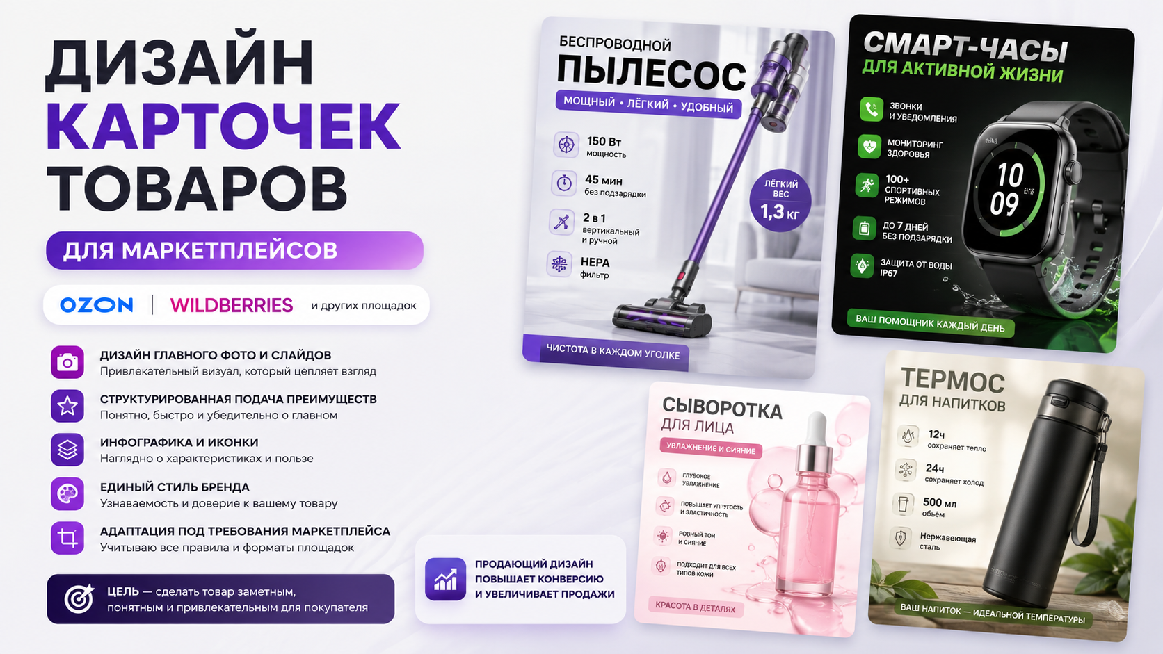 Разработаю дизайн карточки на WB, OZON, Авито