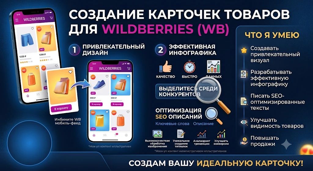 Создам дизайн карточек товаров для маркетплейсов с инфографикой