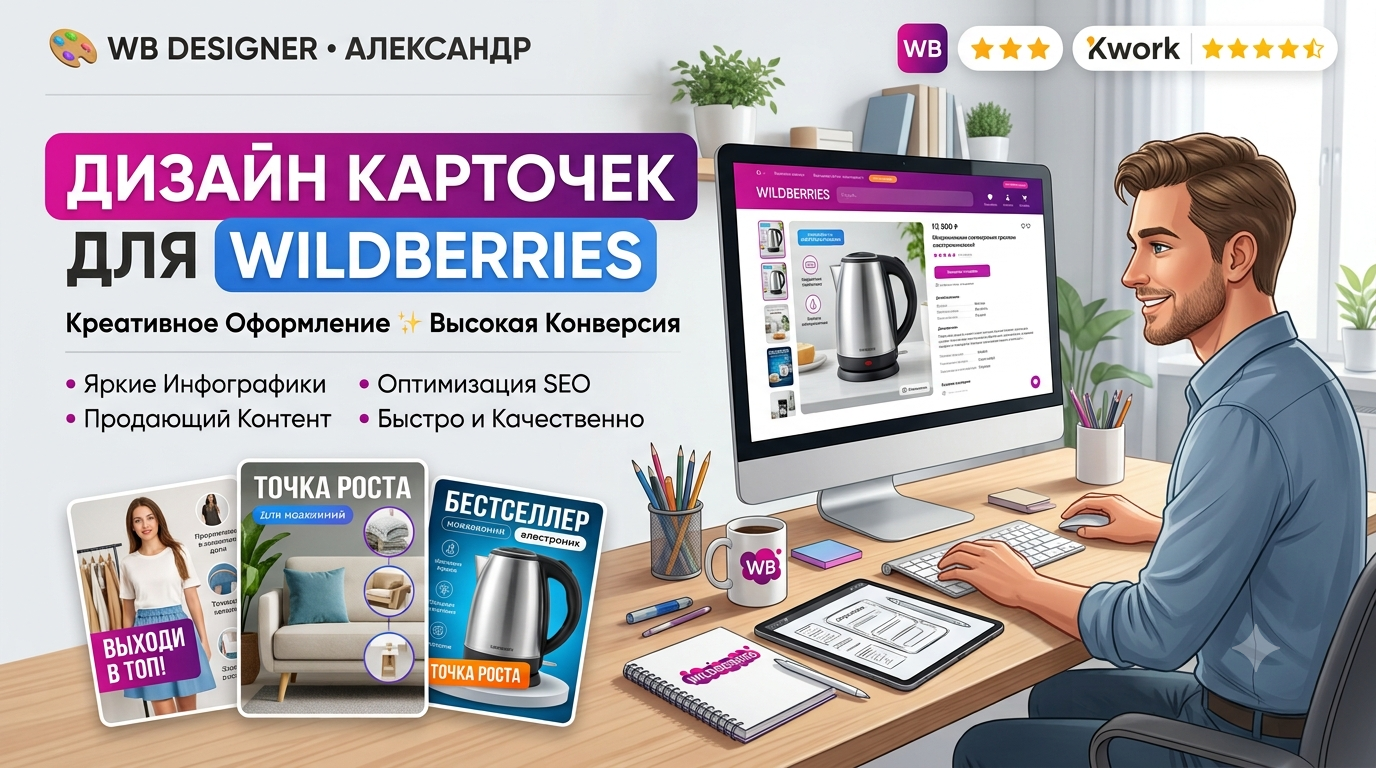 Разработаю дизайн 2 уникальных карточек товаров для Ozon с продающей инфографикой