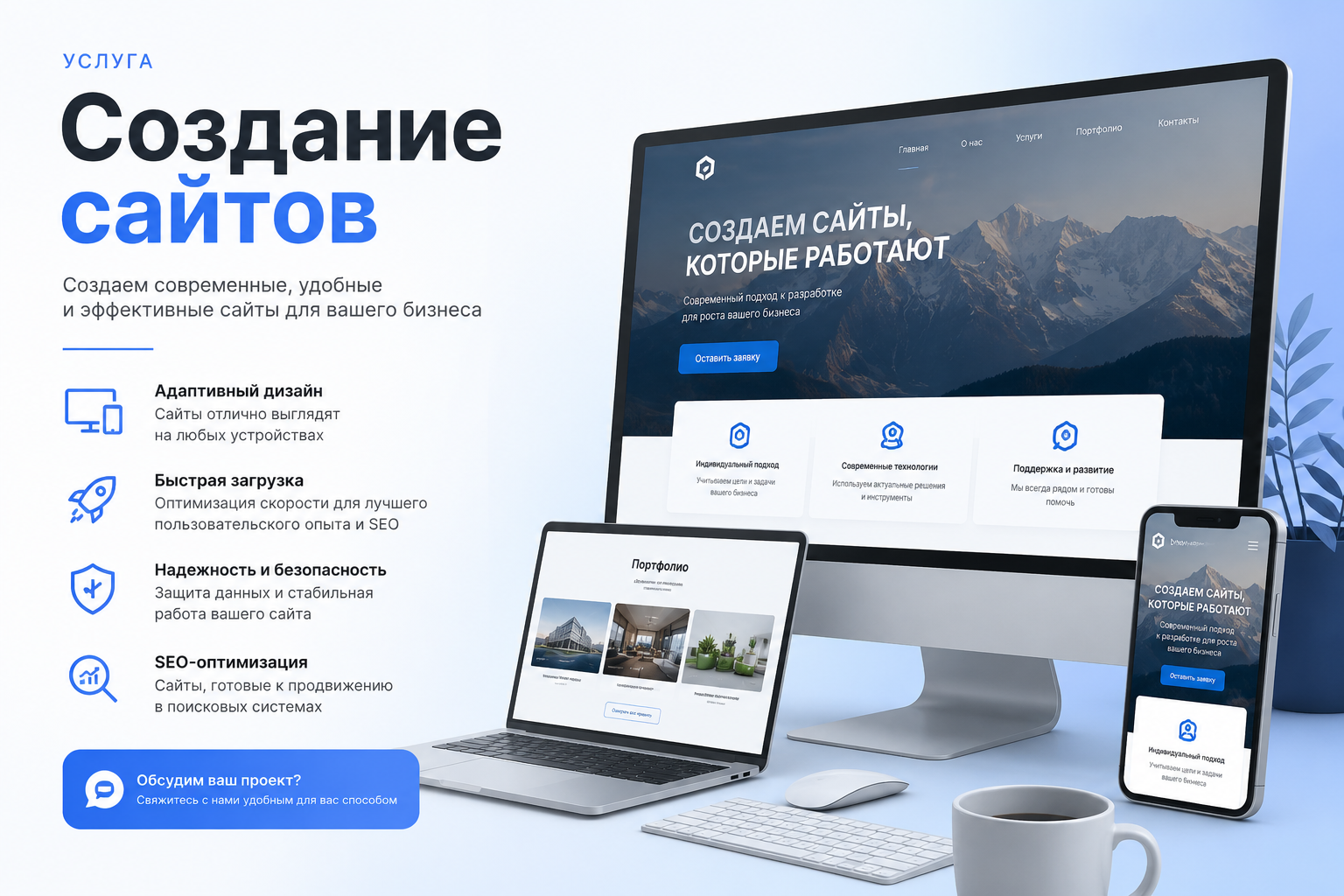 Разработаю сайт под ключ дизайн, верстка, CMS, интеграции и запуск