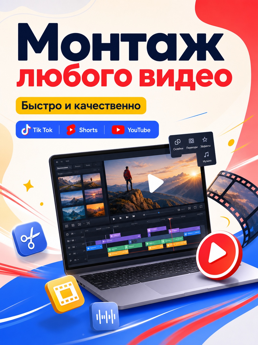 Сделаю монтаж видеороликов для YouTube, TikTok и Reels
