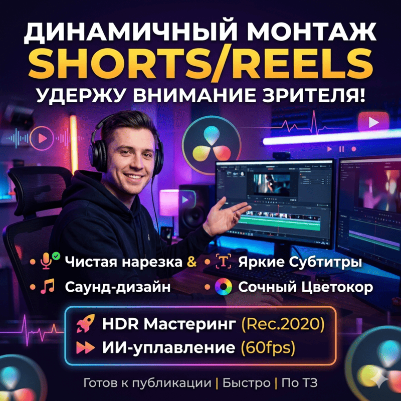 Монтаж Shorts, Rееls, TikTok с субтитрами в DaVinci, CapCut