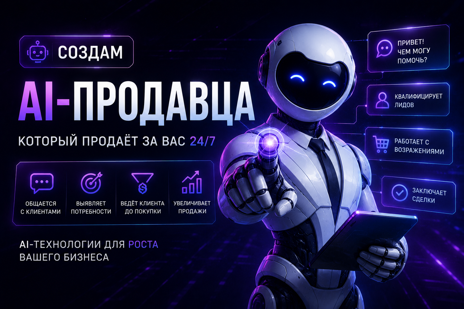 Разработаю AI-продавца с интеграцией CRM и мессенджеров для автоматизации продаж