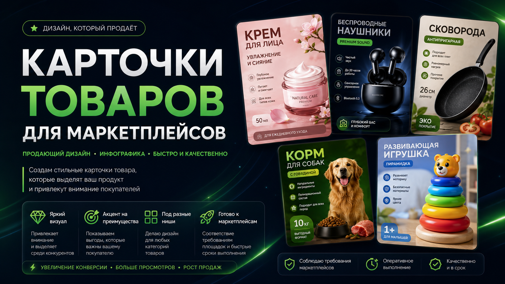Создам стильные и продающие карточки товаров для маркетплейсов и интернет-магазинов