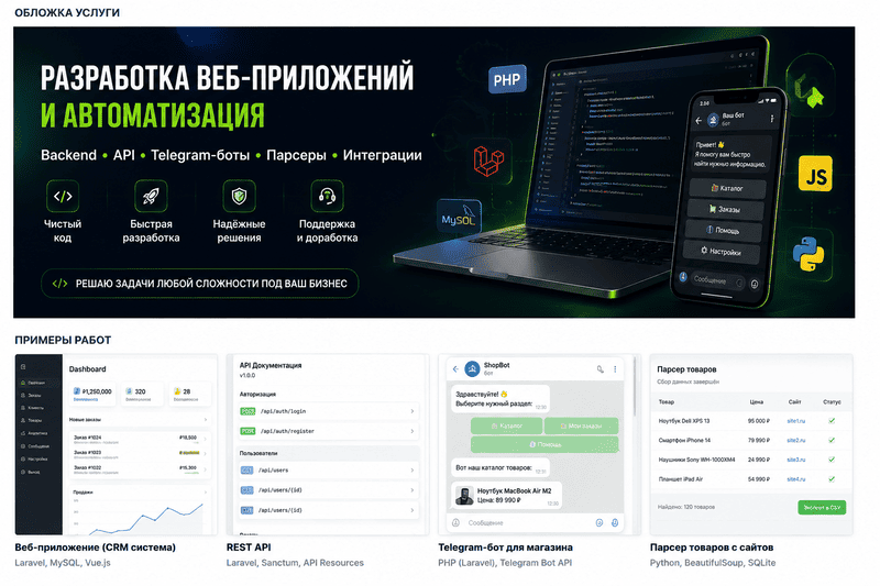 Разработаю веб-приложение, API, бота или автоматизацию под ваши задачи