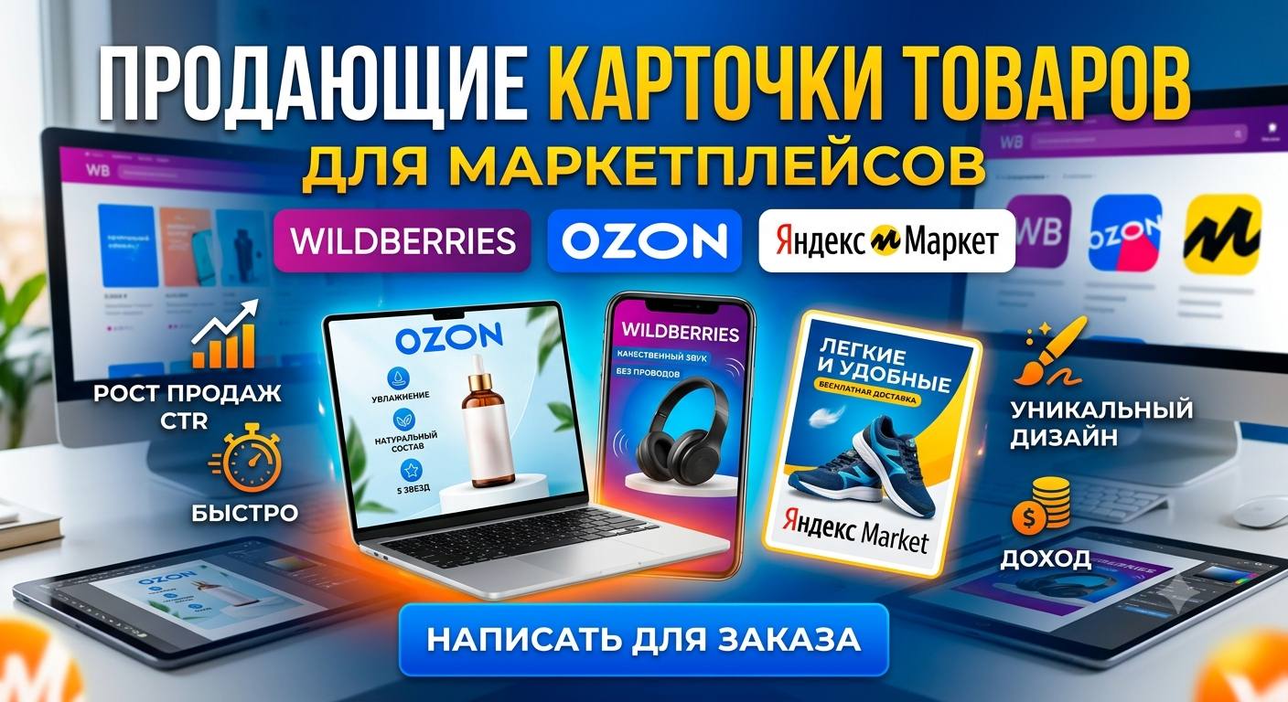 Продающие карточки товаров для Wildberries, Ozon и Яндекс Маркет