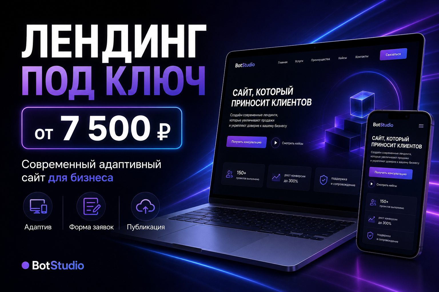 Создам современный адаптивный лендинг под ключ с формой заявки