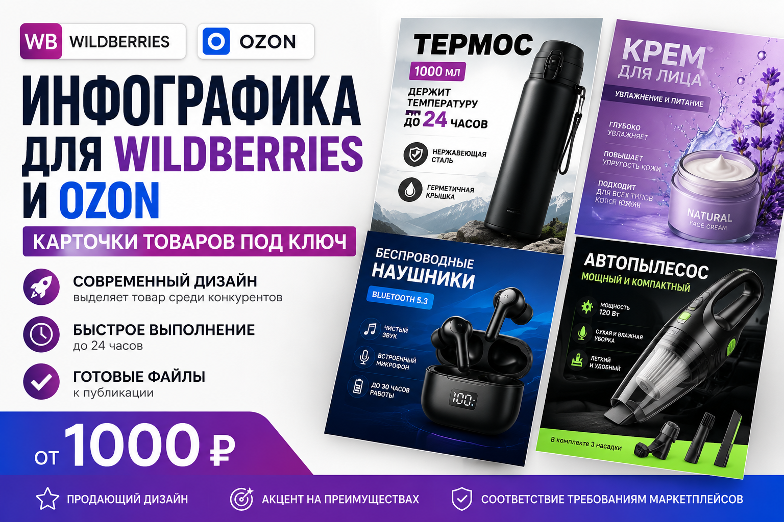 Создам продающие карточки товаров для Wildberries, Ozon и Яндекс Маркета