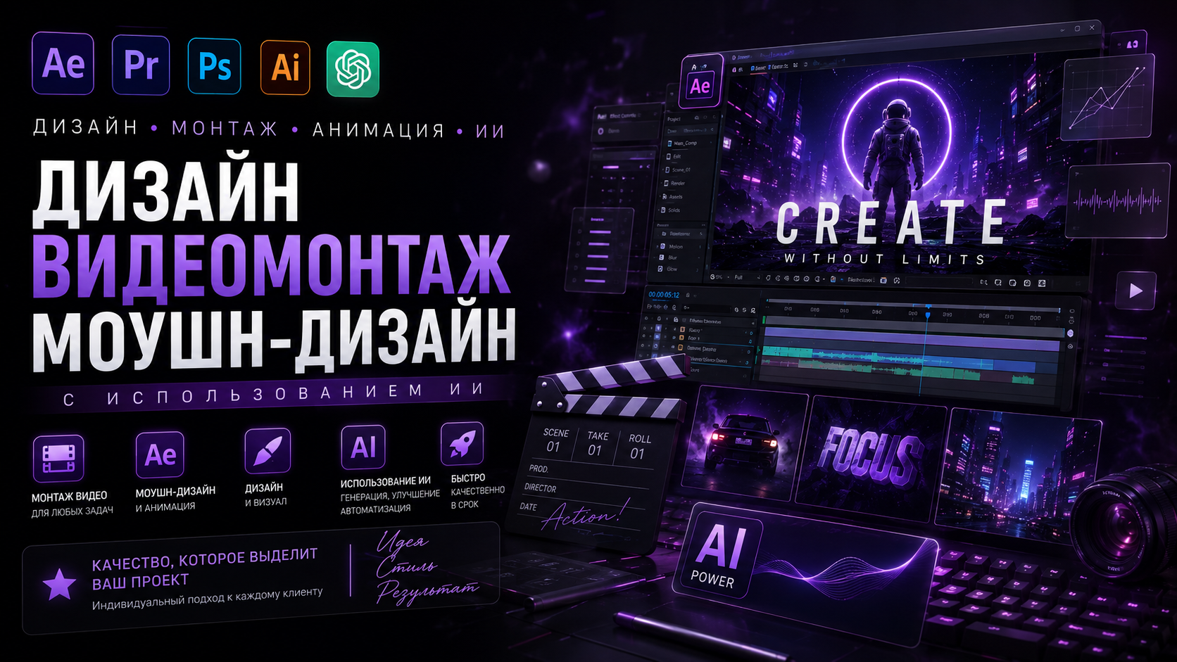 Дизайн, видеомонтаж и моушн-дизайн с использованием ИИ