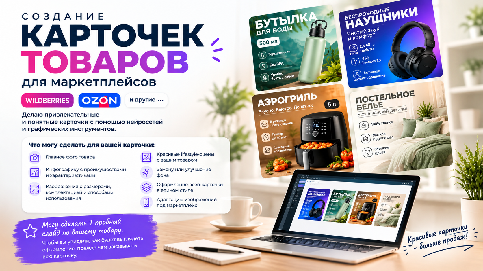 Дизайн карточек товаров для маркетплейсов с нейросетями