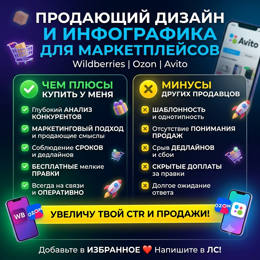 Создам продающую инфографику для Wildberries, Ozon, Авито с увеличением CTR