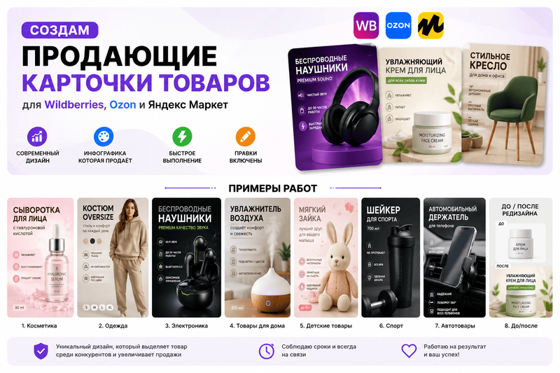 Создание профессиональных карточек товаров для маркетплейсов под ключ