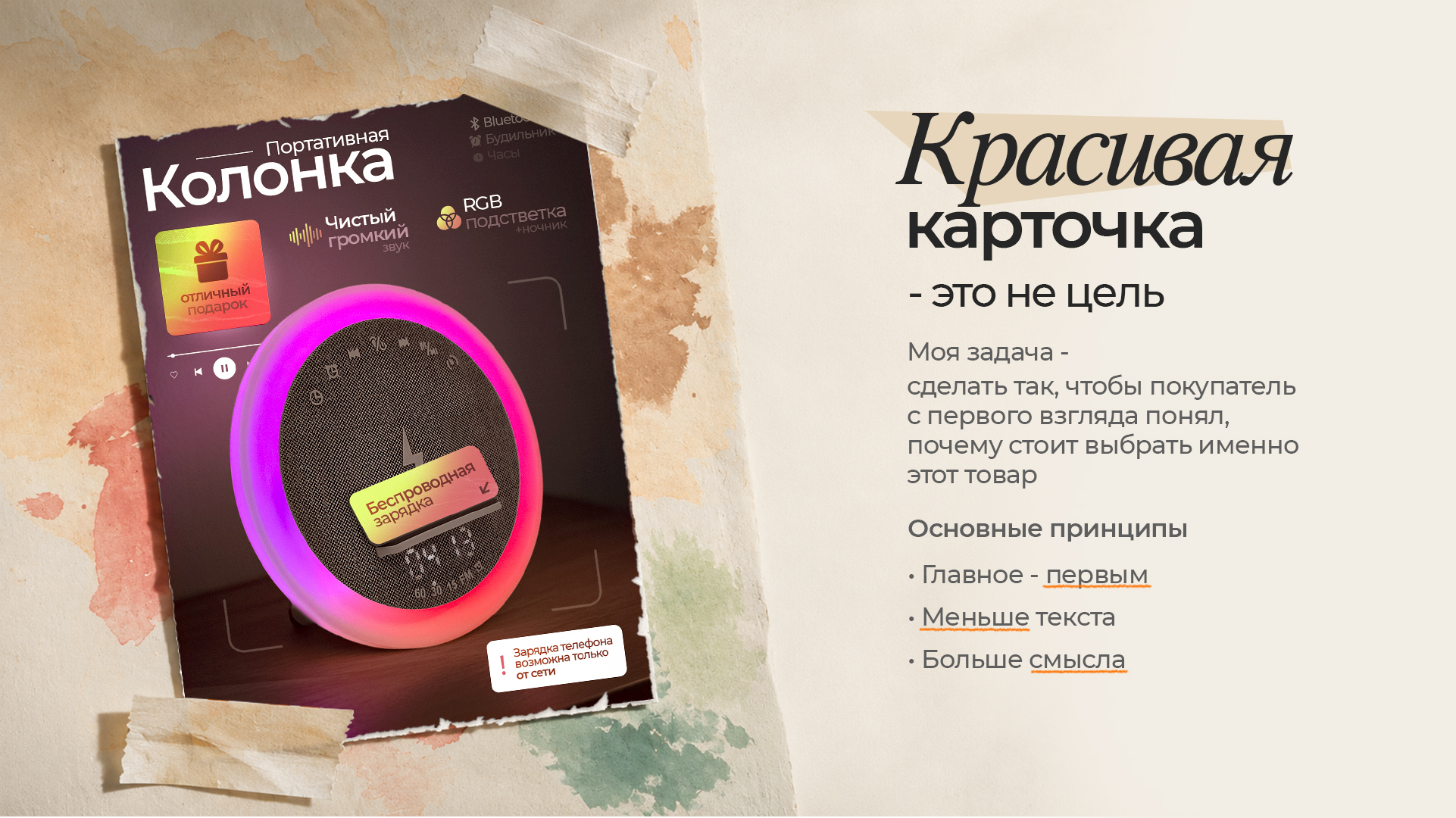 Инфографика для товара «Беспроводная Колонка».